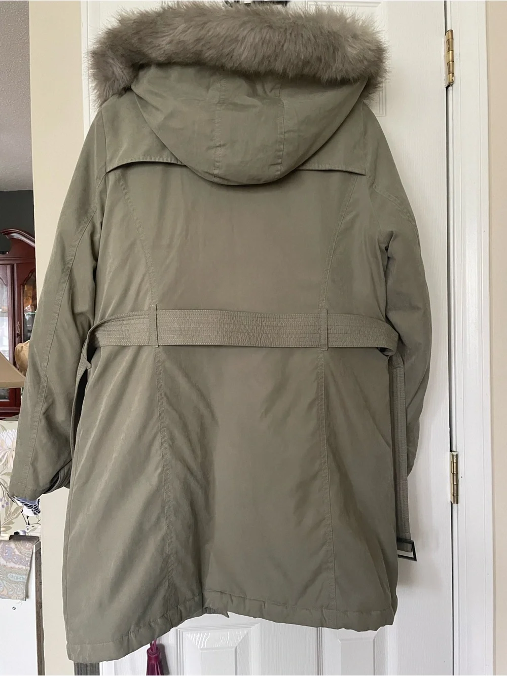 DKNY Olive Green Parka Coat‎ with Faux Fur Hood